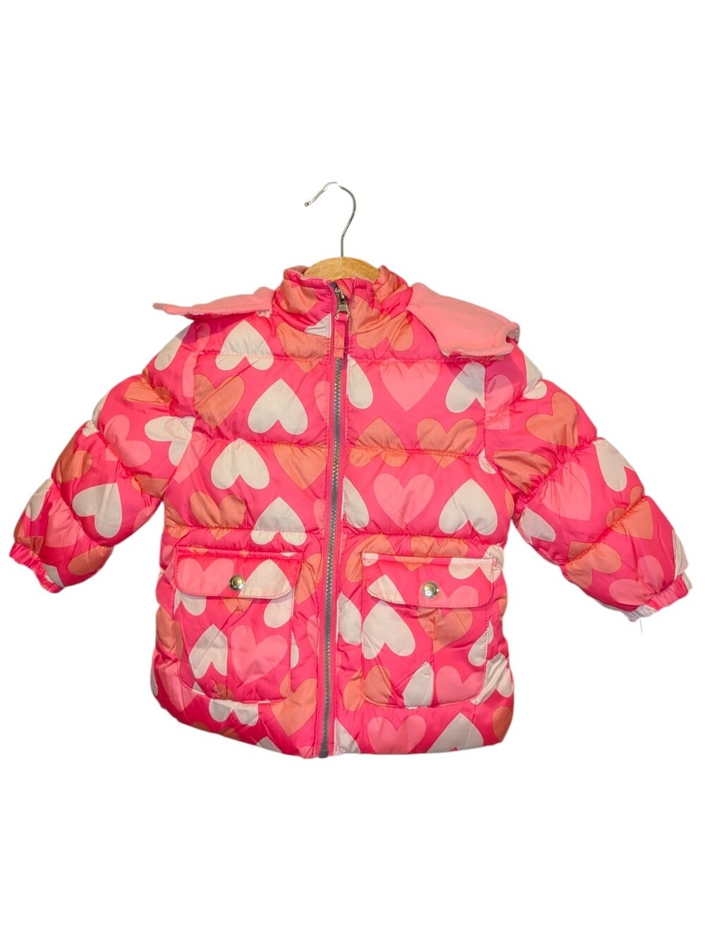 Berkley Jensen Kids Pink Heart Puffer Jacket Hooded Winter Coat Size 2T - Picture 2 of 13